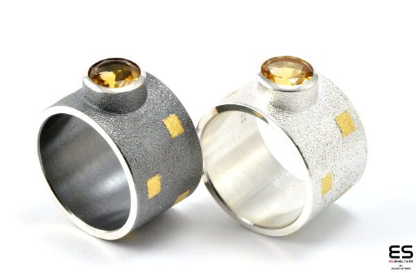 Tetris Collection 2 rings Ag Au 8 mm Citrine right ES Jewelry Keum Boo y Plaqué