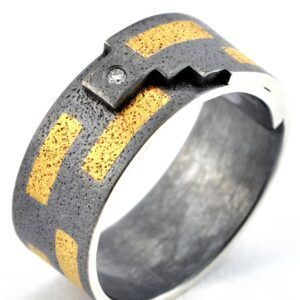 Tetris collection Ag au oxi diamond slim left ES Jewelry Keum Boo y Plaqué