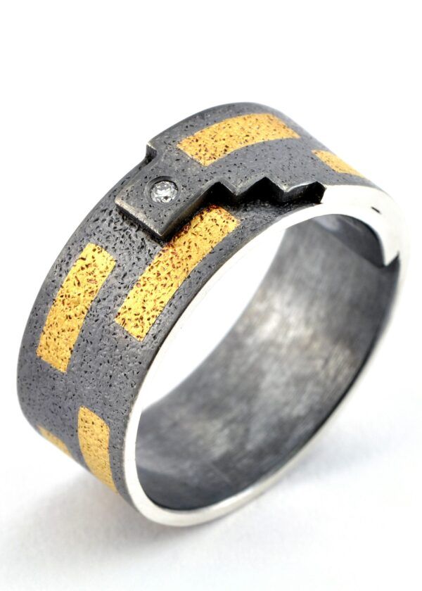 Tetris collection Ag au oxi diamond slim left ES Jewelry Keum Boo y Plaqué