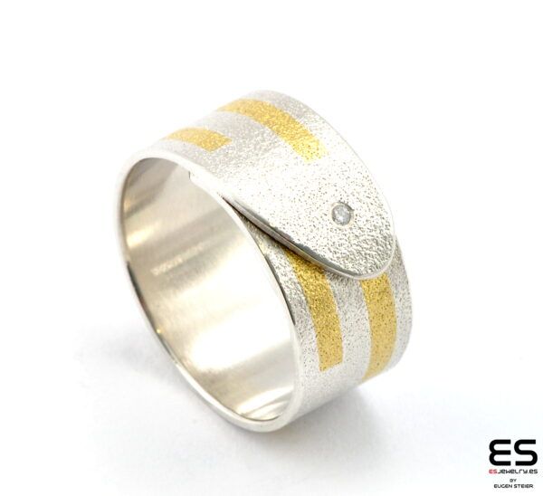 Tetris collection ring Ag Au diamond overlapped right ES Jewelry Keum Boo y Plaqué