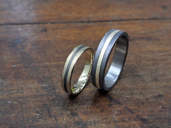 Wedding rings Gold Titanium Titanio - Joyería contemporánea artesanal
